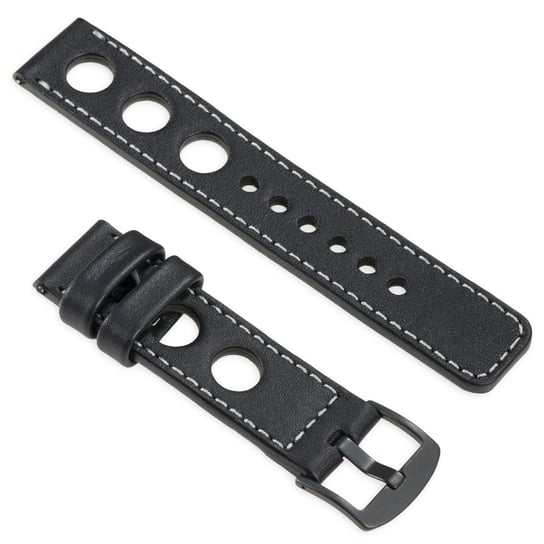 moVear uBand R1 18mm Skórzany pasek do zegarka / smartwatcha | Czarny ze srebrnym przeszyciem, rozmiar M/L moVear