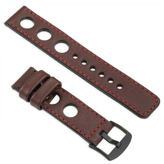 moVear uBand R1 20mm Skórzany pasek do zegarka / smartwatcha | Brązowy z czerwonym przeszyciem, rozmiar M/L moVear