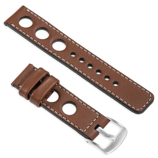 moVear uBand R1 20mm Skórzany pasek do zegarka / smartwatcha | Brązowy ze srebrnym przeszyciem, rozmiar M/L moVear