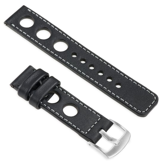 moVear uBand R1 20mm Skórzany pasek do zegarka / smartwatcha | Czarny ze srebrnym przeszyciem, rozmiar M/L moVear