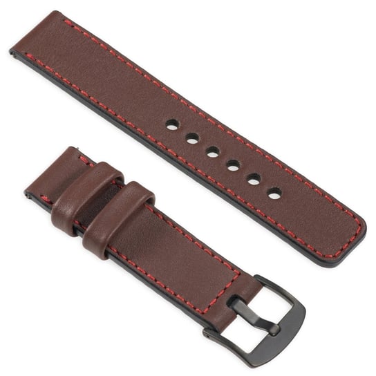 moVear uStrap C1 18mm (M/L) Skórzany pasek do zegarka / smartwatcha | Brązowy z czerwonym przeszyciem moVear