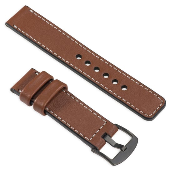 moVear uStrap C1 18mm (M/L) Skórzany pasek do zegarka / smartwatcha | Brązowy ze srebrnym przeszyciem moVear
