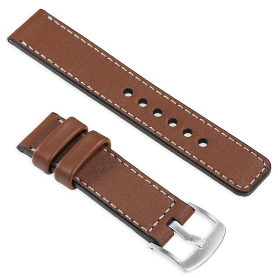 moVear uStrap C1 18mm (M/L) Skórzany pasek do zegarka / smartwatcha | Brązowy ze srebrnym przeszyciem moVear