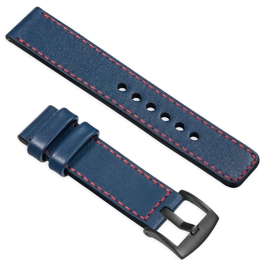 moVear uStrap C1 18mm (M/L) Skórzany pasek do zegarka / smartwatcha | Granatowy z czerwonym przeszyciem moVear