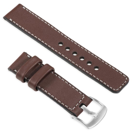 moVear uStrap C1 22mm (M/L) Skórzany pasek do zegarka / smartwatcha | Brązowy ze srebrnym przeszyciem moVear
