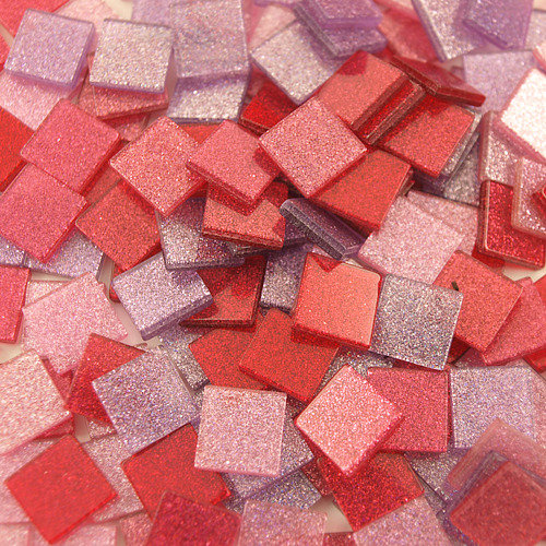 Mozaika glitter różowa 10x10 mm - 190 sztuk Folia