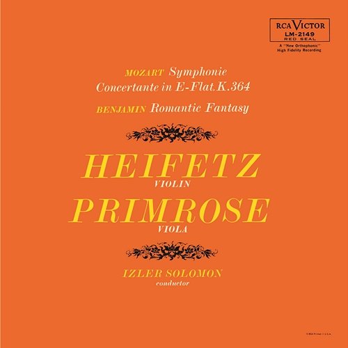 Mozart: Sinfonia concertante in E-Flat, K.364, Benjamin: Romantic Fantasy Jascha Heifetz