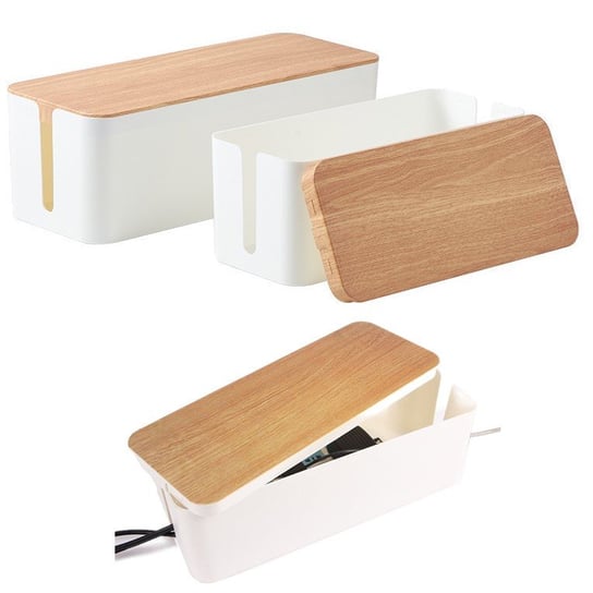 Mozos Kbo-Lw-Wood Pojemnik Na Kable Zasilające Biały Z Brązową Pokrywą Mozos