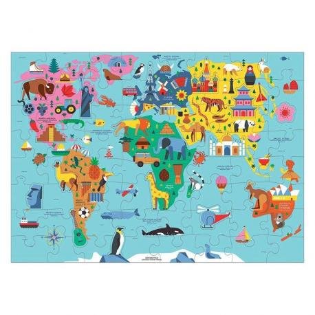 Mudpuppy, puzzle, Mapa Świata z elementami w kształcie budynków i zwierząt, 78 el. Mudpuppy
