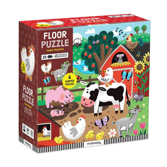 Mudpuppy Puzzle podłogowe Farma z unikalnymi kształtami 25 elementów 2+ Mudpuppy