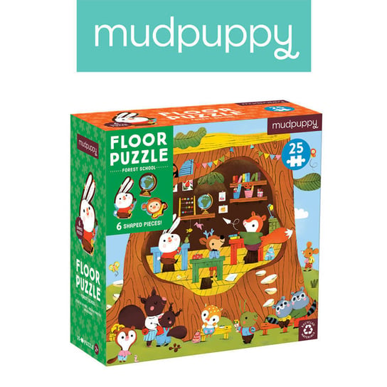 Mudpuppy Puzzle podłogowe Leśna szkoła z unikalnymi kształtami 25 elementów 2+ Mudpuppy