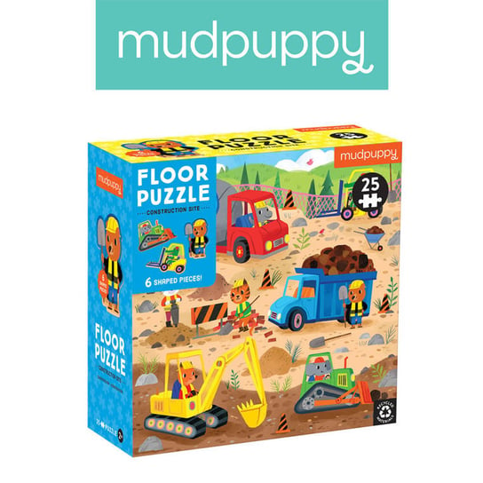 Mudpuppy Puzzle podłogowe Plac budowy z unikalnymi kształtami 25 elementów 2+ Mudpuppy