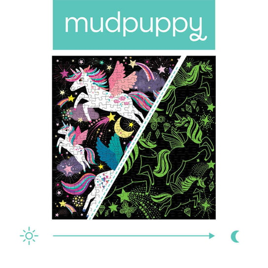 Mudpuppy, Puzzle rodzinne świecące w ciemności Jednorożce, 300 elementów Mudpuppy