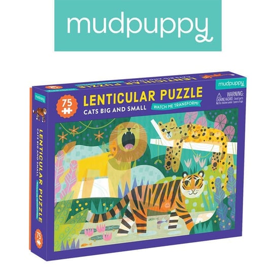Mudpuppy, Puzzle soczewkowe z ruchomym obrazkiem 3D Duże i małe koty, 75 elem. Mudpuppy