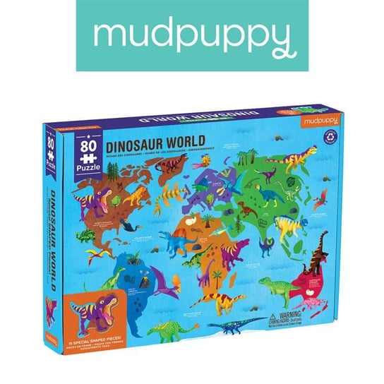 Mudpuppy, puzzle, Świat dinozaurów z elementami w kształcie dinozaurów, 80 el. Mudpuppy