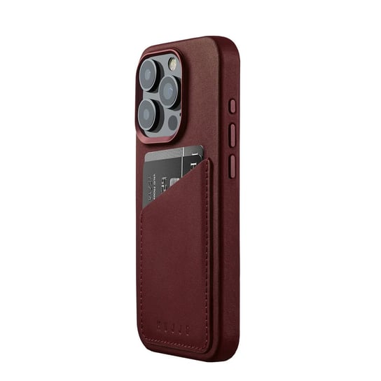 Mujjo Full Leather Wallet Case - etui skórzane do iPhone 15 Pro kompatybilne z MagSafe (burgundy) Mujjo