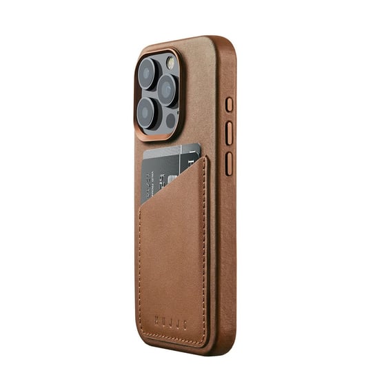Mujjo Full Leather Wallet Case - etui skórzane do iPhone 15 Pro kompatybilne z MagSafe (tan) Mujjo