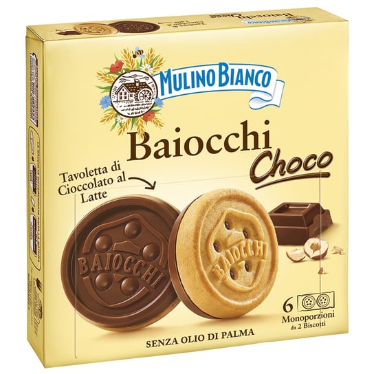 MULINO BIANCO Baiocchi Choco - Włoskie ciastka z nadzieniem czekoladowym 144g 1 paczka Mulino Bianco