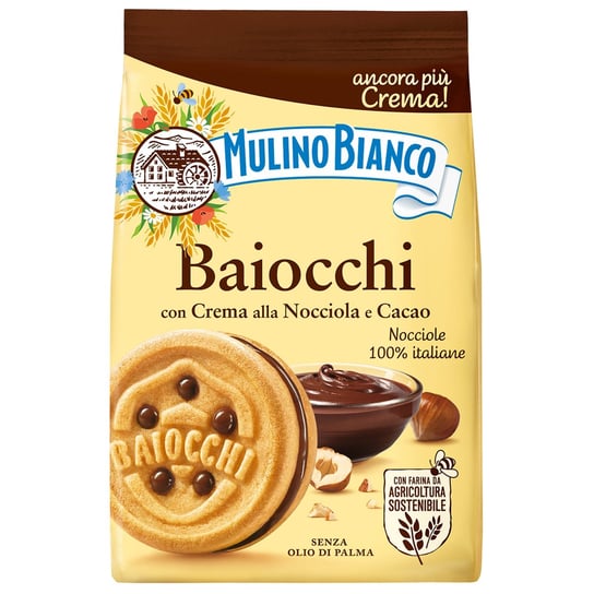 MULINO BIANCO Baiocchi - kruche ciastka z kremem z orzechów laskowych i kakao 260g 1 paczka Mulino Bianco