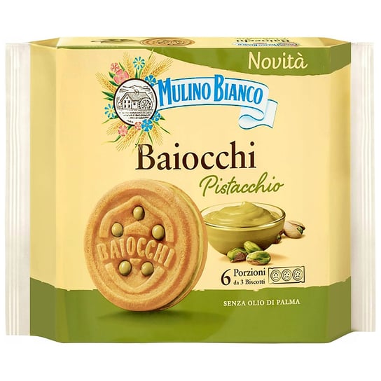 MULINO BIANCO Baiocchi Pistacchio - ciastka z nadzieniem pistacjowym 168g 1 paczka Mulino Bianco