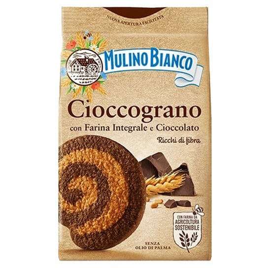 MULINO BIANCO Cioccograno Włoskie, kruche ciastka z mąki razowej i ciemnej czekolady 330g 1 paczka Mulino Bianco
