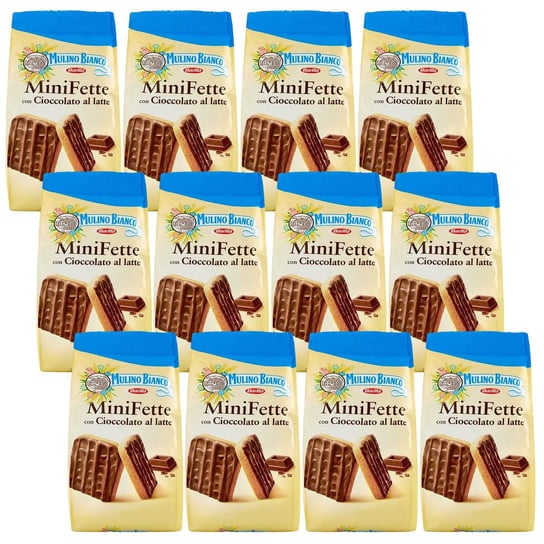 MULINO BIANCO Mini Fette - Włoskie, mini ciastka oblane mleczną czekoladą 110g 12 paczek Mulino Bianco
