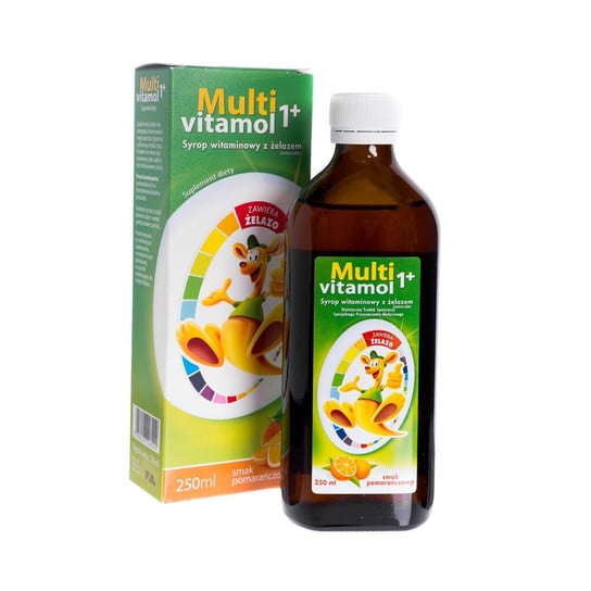 Multivitamol 1+ Syrop witaminowy z żelazem, suplement diety, smak pomarańczowy, 250 ml Zdrovit