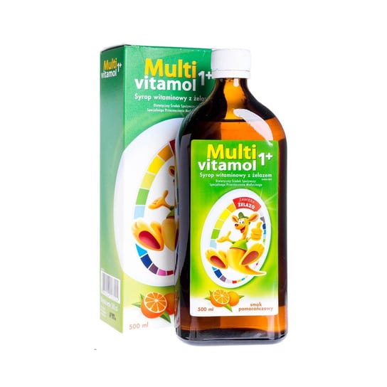 Multivitamol 1+ Syrop witaminowy z żelazem, suplement diety, smak pomarańczowy, 500 ml Zdrovit