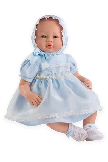Muñecas Guca, lalka bobas dziewczynka Vera w niebieskiej sukience, 46 cm, MG10057 Muñecas Guca