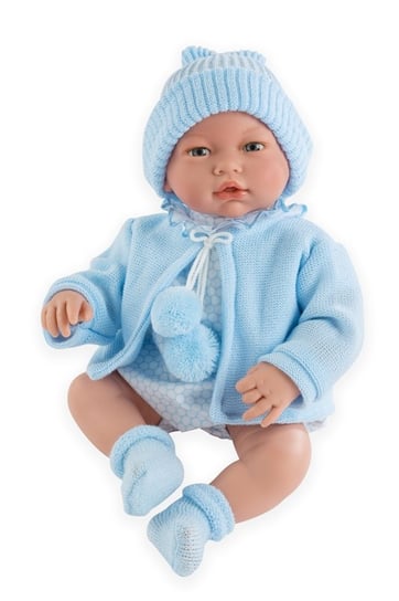 Muñecas Guca, lalka bobas Samuel w niebieskim sweterku, 36 cm, MG597 Muñecas Guca