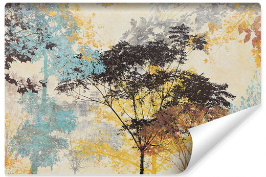 Muralo, Fototapeta do salonu, malowane drzewa, styl retro, 368x254 cm Muralo