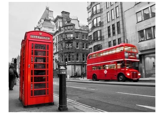 Murando, Fototapeta, Londyn: czerwony autobus i budka telefoniczna, 350x270 cm Murando