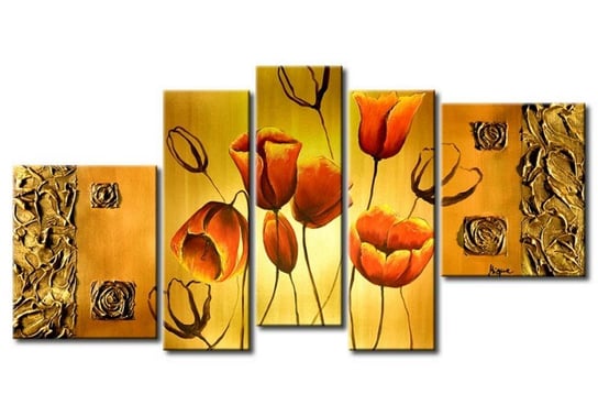 Murando, Obraz, Czerwone tulipany na złocie, 76x39 cm Murando