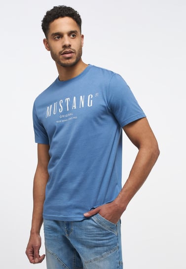 Mustang Alex C Print Męski T-Shirt Koszulka Logo Nadruk Moonlight Blue 1013802 5169-L Inna marka