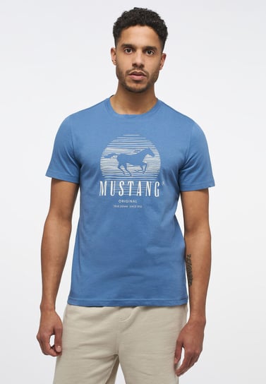 Mustang Alex C Print Męski T-Shirt Koszulka Logo Nadruk Moonlight Blue 1013803 5169-M Inna marka