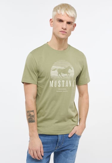 Mustang Alex C Print Męski T-Shirt Koszulka Logo Nadruk Oil Green 1013803 6273-L Inna marka