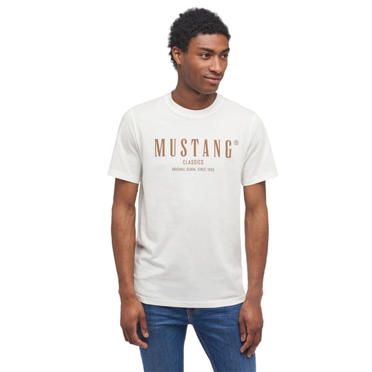Mustang Męski Kremowy T-Shirt Koszulka L Mustang