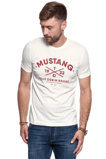 Mustang, T-shirt męski, Alex C Print Cloud Dancer 1008546 2020, rozmiar XXL Mustang