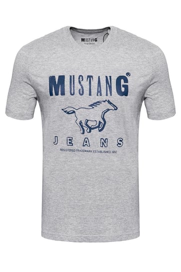 Mustang, T-shirt męski, Basic Print Tee Mid Grey Melange 1008372 4140, rozmiar M Mustang