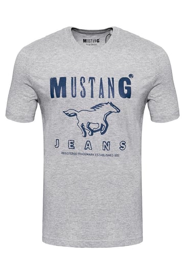 Mustang, T-shirt męski, Basic Print Tee Mid Grey Melange 1008372 4140, rozmiar XXL Mustang