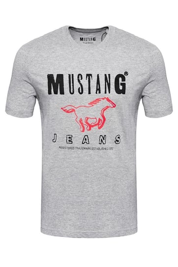 Mustang, T-shirt męski, Basic Print Tee Mid Grey Melange 1008373 4140, rozmiar XL Mustang