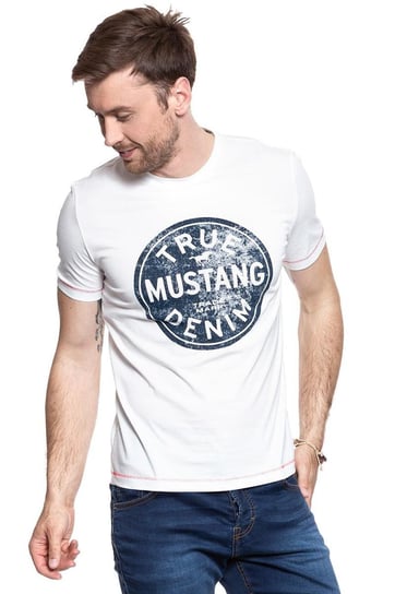 Mustang, T-shirt męski, Printed Tee Cloud Dancer 1007070 2020, rozmiar XL Mustang