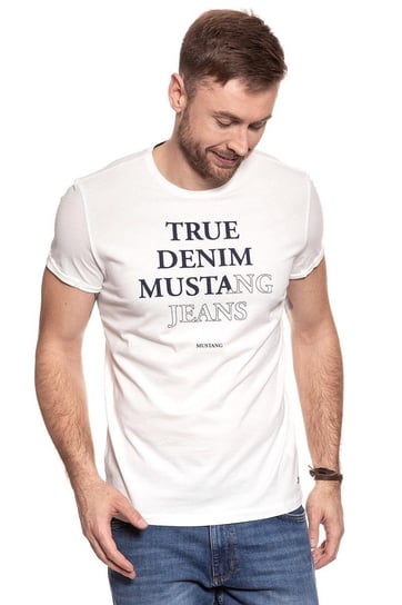Mustang, T-shirt męski, Printed Tee Cloud Dancer 1007075 2020, rozmiar M Mustang