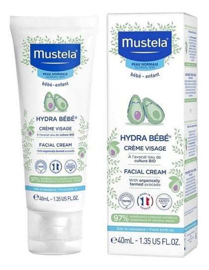 Mustela, Hydra Bebe Facial Cream, Nawilżający krem do twarzy dla dzieci i niemowląt, 40 ml Mustela