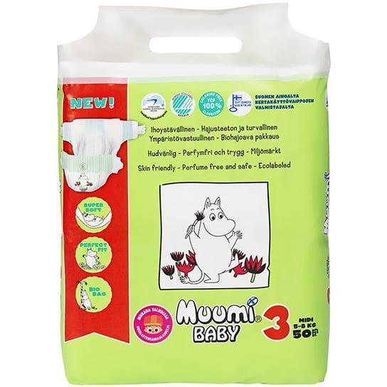 Muumi Baby, Pieluchy jednorazowe 3, 5-8 kg, Midi, 50 szt. Muumi