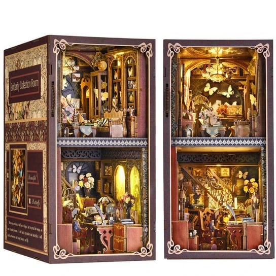 Muzeum motyli Book Nook Puzzle 3D Domek pomiędzy książki DIY Magia Drewniany HABARRI