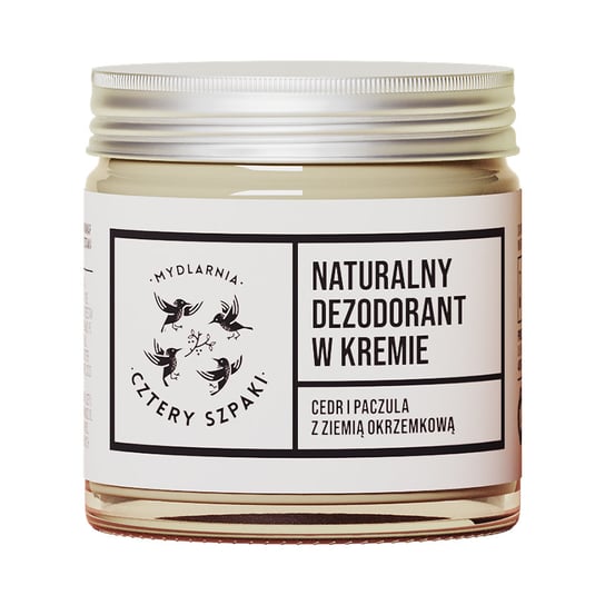Mydlarnia Cztery Szpaki, Naturalny dezodorant w kremie, cedr i paczula z ziemią okrzemkową, sodowy, 60 ml Mydlarnia Cztery Szpaki