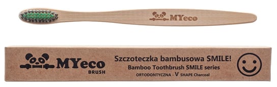 Myecobrush, Szczoteczka do zębów bambusowa ortodontyczna z węglem aktywnym zielono-czarna, miękka Myecobrush
