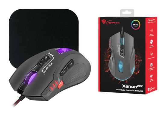 Mysz gamingowa podświetlana GENESIS XENON 200 RGB 3200DPI dla graczy makra + podkładka Genesis