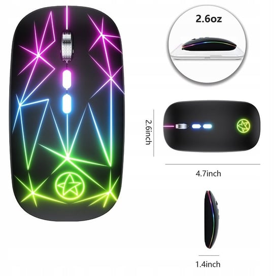 MYSZKA BEZPRZEWODOWA SLIM LED ŁADOWANA RGB BEZKLIKOWA USB 2.4Ghz AKUMULATOR Mobilari
